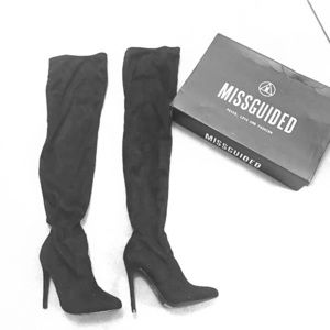 NIB thigh-high black velvet boots